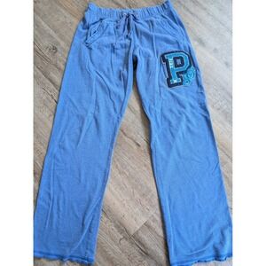 Victorias Secret PINK Wide Leg Sweatpants Blue Chenille Patch Y2K